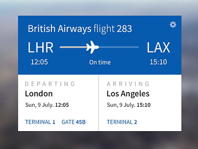 Flight information card flight web design widget