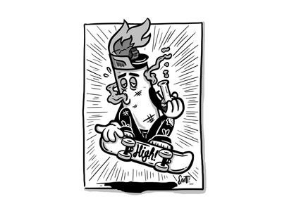 Skating Smoking Stoned Lighter character design illustration old school