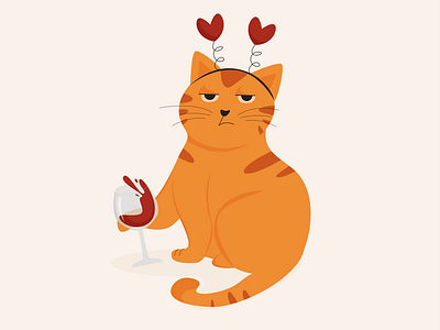 Lonely cat with wine.