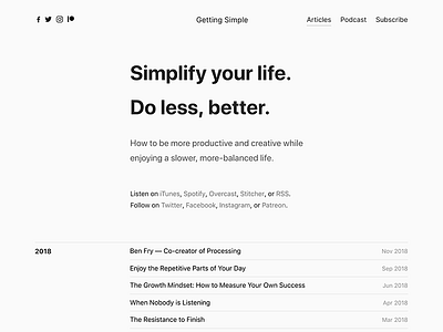 Getting Simple · Simplify your life design getting simple minimal podcast portfolio publication text type web writing