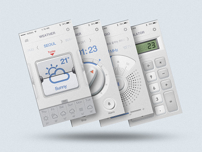 Analogue app screens app calculator design gui mobile native radio screen timer ui weather
