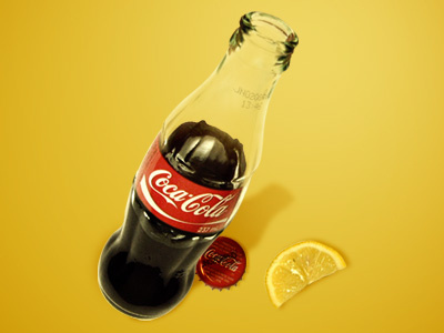 Tipping Coke Bottle bottle coca cola illustration image lemon photo manipulation photography web