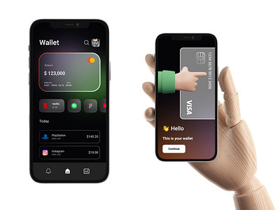 Wallet 3d app design ui