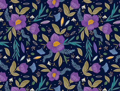 Midnight Floral blue design flowers illustration pattern pattern art patterndesign print vector wildflowers