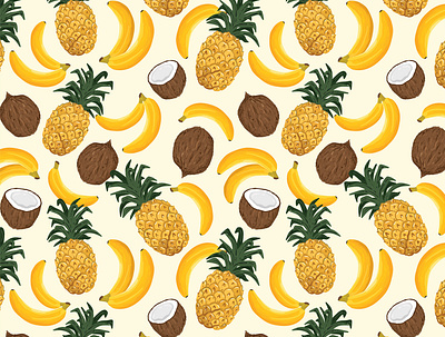 Coconut Banana Pineapple bananas coconut design fruits illustration pattern pattern art patterndesign pinapple print tropical vector