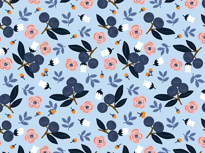 Blueberries design flowers fruits illustration pattern pattern art patterndesign print vector wildflowers