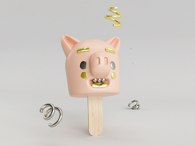 Pig 3d c4d character gold pig popsicle render vray
