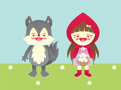 Red hood flat flowers illustration illustrator invite kawaii red hood sketch vector wolf