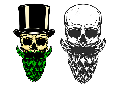 Hop beard beard beer brand mark hop illustration logo procreate skull vector art vintage