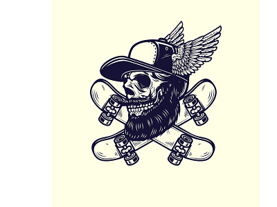 Skater skull bearded skull design logo skateboarding skater skull sport vintage