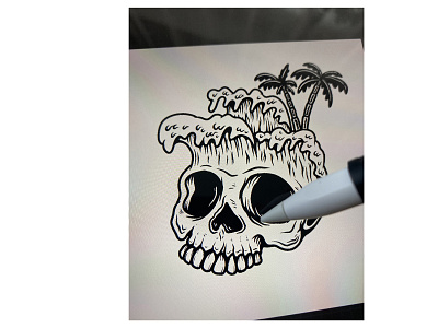 Wave skull. Sketching in Procreate poster design procreate sketching skull summer surfing t shirt design wave wave skull