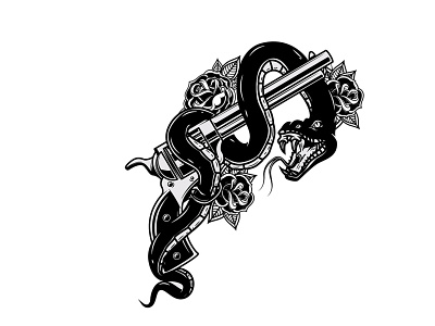 Snake on revolver brand mark design gun poison revolver snake t shirt design tattoo vector vintage viper