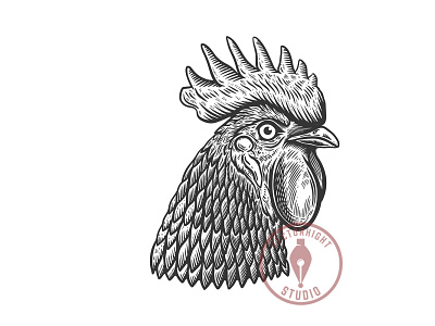 Rooster head in engraving style