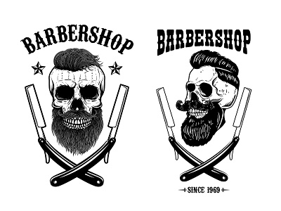 Barber shop emblem template barber barbershop bearded skull design illustration logo razor skull vintage