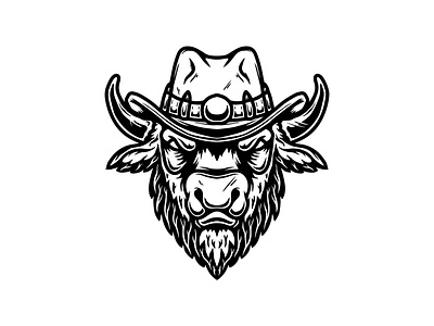 Buffalo in cowboy hat. buffalo bull cowboy cowboy hat design illustration logo procreate vector vintage