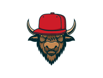 Bison in baseball cap. Logo design