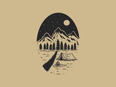 Landscape with mountains and tourist tent camping forest illustration landscape mountains t shirt print tent tourism travel wild land