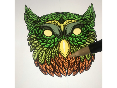 Owl portrait from leaves design eagle owl graphic design illustration magic owl owl procreate skettching vintage
