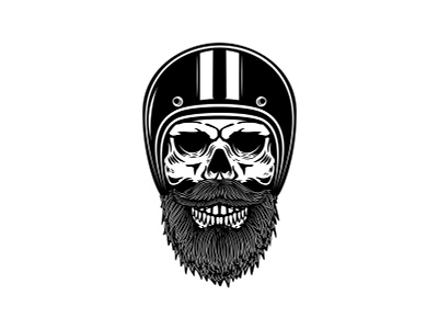 Biker skull in helmet bearded skull biker brand mark design illustration logo procreate racer skull vector vintage