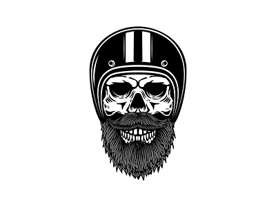 Biker skull in helmet bearded skull biker brand mark design illustration logo procreate racer skull vector vintage