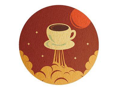 Coffee cup launch emblem. cappuccino coffee coffee break cup espresso icon mornimng start retro rocket launch space stars tea