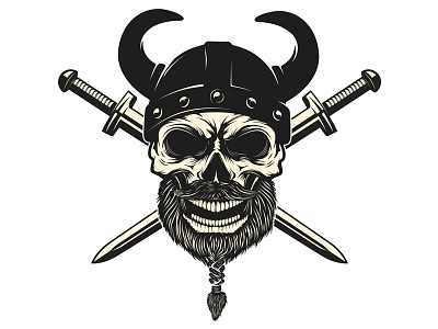 Viking beard bearded skull horned helmet monochrome old sea king swords viking
