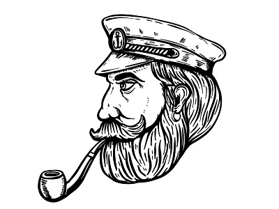 Sea captain with smoking pipe anchor beard captain character hat mustache ocean oldschool sailor sea