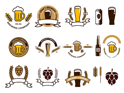 Beer badges collection badge beer beer bottle beer mug brewery hop logo wheat