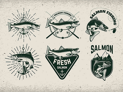 Salmon fishing emblems emblem fish fishing fishing rod lake logo logotype mountains outdoor salmon sign trout