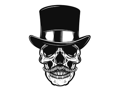 Skull in hat gentleman halloween head horror logo skeleton skull spooky vector art vintage hat