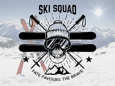Ski squad emblem extreme logo mountains ski skull sport vector art winter sport