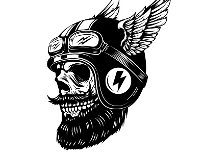 Racer skull in winged helmet