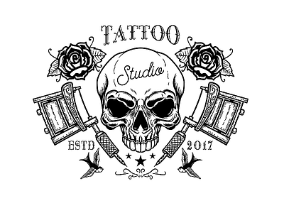 Tattoo studio logo old school tattoo poster skull tattoo tattoo machine tattoo studio