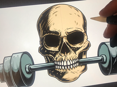 Skull with barbell in his mouth barbell deadlift gym horror poster powerlifting skull