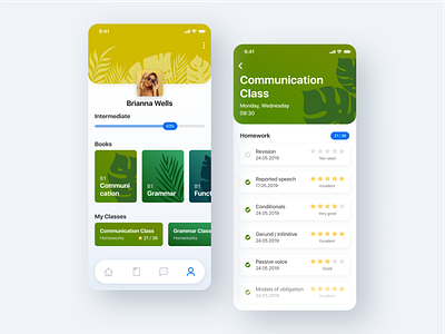 English Studying App account app applicaiton green interface ios iphone iphonex leaves minimal mobile profile yellow