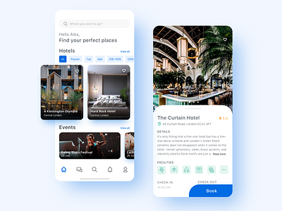 Hotel Booking App Concept app applicaiton booking clean design hotel interface ios search travel travel app traveling ui ux white