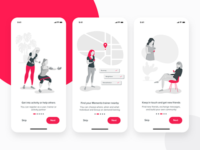Memento U Activity Application Onboarding activity app applicaiton clean fitness fitness app graphic illustration ios iphone mobile onboarding sport sport app ui ux