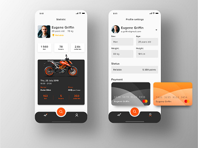 Rental app Concept: Profile & Settings screens app applicaiton bike cards clean concept dark dark app design ecommerce ecommerce app interface ios motorbike profile rent rental settings ui ux