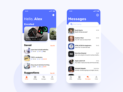 Learny - Education App Concept app application card clean concept dashboad education education app homepage illustraion interface ios iphonex messages minimal mobile mobile design typography ui ux