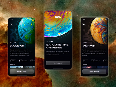 Marvel Space App UID Concept app clean design graphic design illustration marvel typography ui ux