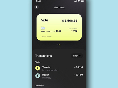 Banking App, Dark Theme, UI Design Mockup 🔥