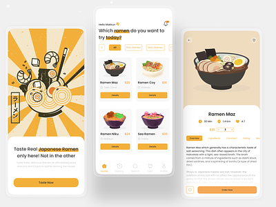 RaFoods | Ramen Foods App Design app branding design flat food foods graphic design landing page mobile ramen ui ux vector