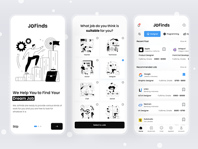 Jofinds | Job Finder Apps app apps black clean design graphic design job logo minimalist mobile ui ux