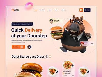 Foodly - Food Delivery Landing Page 3d website best shot creative design delivery service food app food cooking food illustrations homepage design modern website popular design trend 2021 ui design uiux web design work