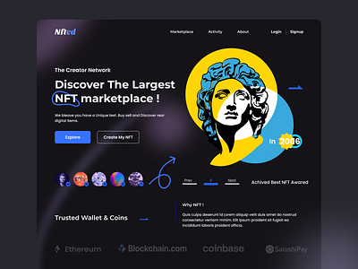 NFT Marketplace Website Design best shot crypto crypto exchange cryptocurrency landing page dark website landing page nft landing page nft marketplace popular design trend 2021 uiux design