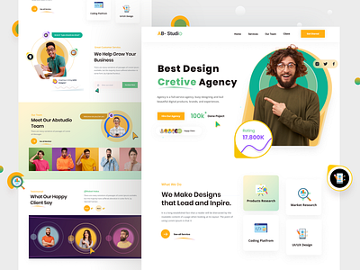 Creative Agency Landing Page 3d abustudio agency website colorful design corporate creative design design digital agency illustration landing page logo popular design startup trend 2021 ui website redesign