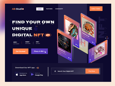 NFT Marketplace Website art bitcoin blockchain crypto exchange crypto wallet cryptoart cryptocurrency dark ethereum home page interface landing page marketplace nftart nfts popular design rariblebitcoin token web website