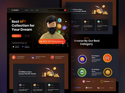 NFT Marketplace Landing Page crypto landing page cryptoart home page landing page nft landing page template nft marketplace nft marketplace website nft platform nft portfolio nft themes nft website template nftart nfts web website