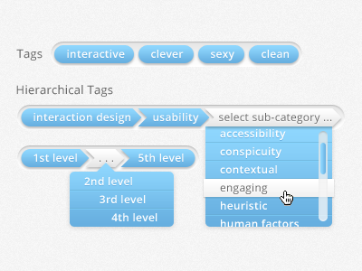 Hierarchical Tags collapse design hierarchy information hiding interface ixd menu neumorphism pattern tags ui ux