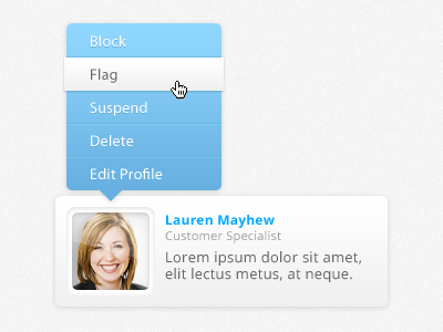 User Moderation avatar block delete design edit flag interaction interface ixd menu moderation rollover social suspend tooltip ui user ux